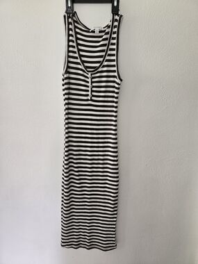 Active USA Black & White Striped Midi Tank Dress